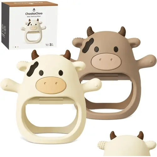 ChooKaChoo 2 Pack Baby Teething Toy for Over 3 Months, Food Grade Silicone Teething Mitten, Anti Dropping Wrist Hand Teethers Baby Chew Toys for Sucking Needs, BPA Free (Patent Pending)