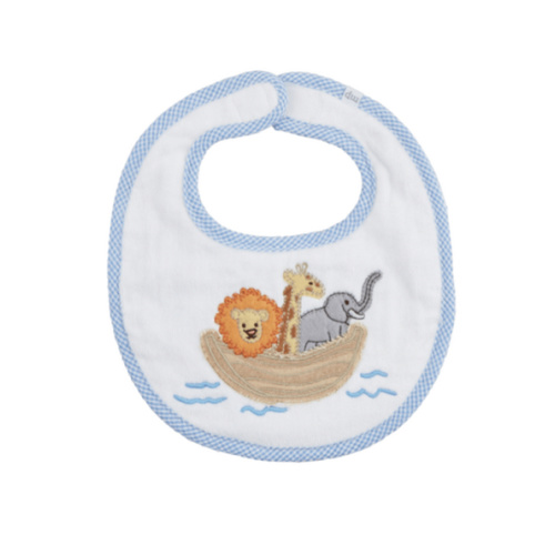 Noah's Ark Applique Terry Bib – Soft Velour with Dot Minky Backing | Mud Pie