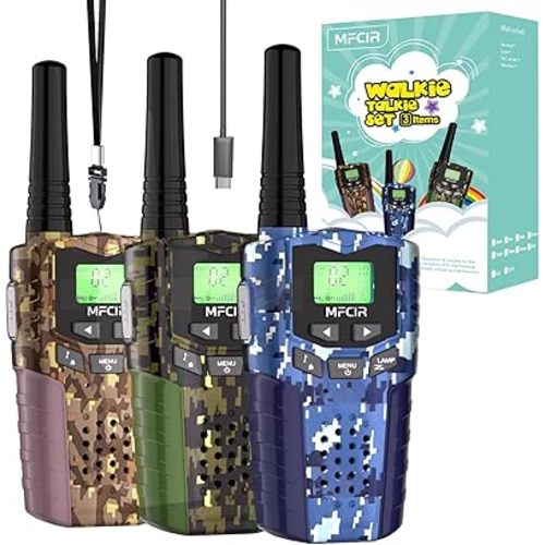 Rechargeable Kids Camouflage Walkie Talkies 3 Pack Long Range, 48H Work 7D Standby, LED Flashlight,Outdoor Camping Games Toys Gifts for 3-12 Year Old,Ideal Birthday for Boys & Girls