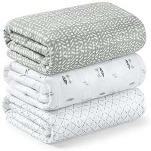 3-Pack Muslin Swaddle Blankets for Newborns Boy,Girl – 47x47 Large Cotton Muslin Baby Blanket, Nursery Swaddling, Neutral, Soft, Breathable, Light Infant Baby Receiving Cover (Nordic, Regular)