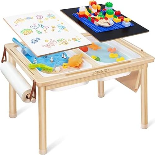 JOIN&JOY Sensory Tables for Toddler, Multi-Activity Table with Storage Bins, Double-Sided Lids, Indoor/Outdoor Kids Play Sand and Water Table, Birthday Gifts for Boys and Girls