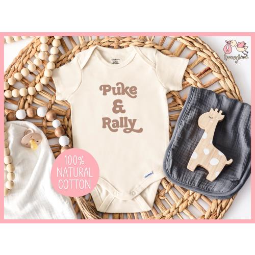 Puke and Rally Baby Onesie®, Puke Joke Baby Bodysuit, Funny Baby Shower Gift for New Parents, Natural Cotton Baby Clothes, Funny Baby Romper