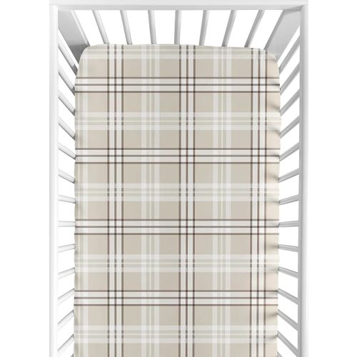 Sweet Jojo Designs Fitted Baby Crib Sheets (Tan Gingham Plaid) for Boys or Girls, Infant Nursery, Toddler Room - Standard Size (Taupe, Checkered, Classic, Tartan, Gender Neutral, Rustic, Farmhouse)