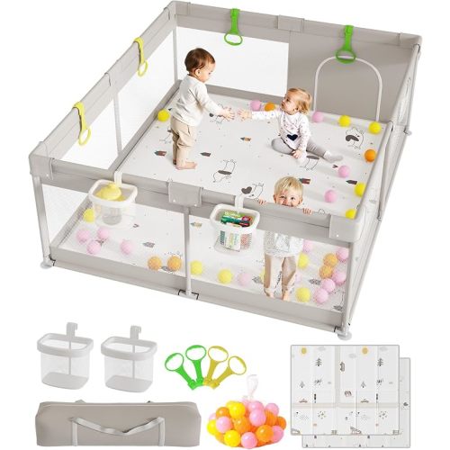 Mloong 71×59inch Extra Large Safe Baby Playpen with Mat for Babies to Move