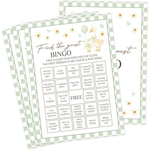 Goose Baby Shower Games, Sage Green Little Goose Find The Guest Bingo Game for 30 Guests with Game Cards, Gender Reveal, Baby Shower Supplies & Decorations (DV16)