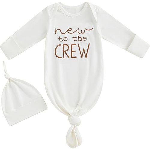 Newborn Boy Girl Coming Home Outfit Baby Infant Sleeper Gown Nightgown Outfits Cute Fall Winter Pajamas and Hat