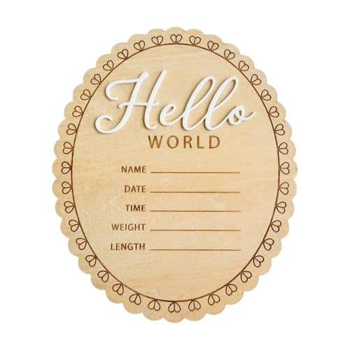 Hello World Baby Wooden Ornament, Newborn Birth Announcement Plaque, Baby Milestone Keepsake, Nursery Decor, Personalized Gift for New Parents