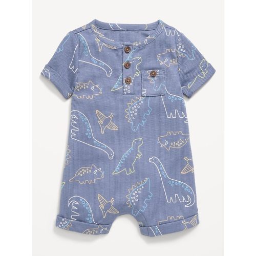 Printed Ribbed Henley Pocket One-Piece Romper for Baby