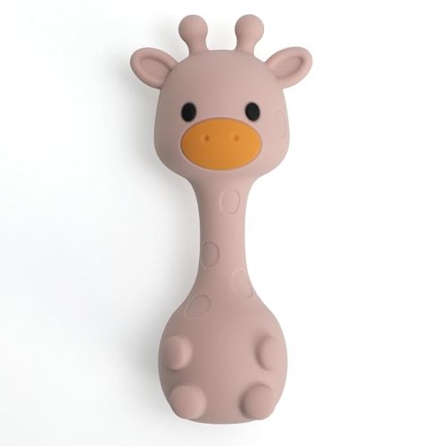 Silicone Teether for Babies, Food Grade Silicone Little Giraffe Shaker Rattle Toy | Easy to Grip | BPA Free (Dusty Lilac)