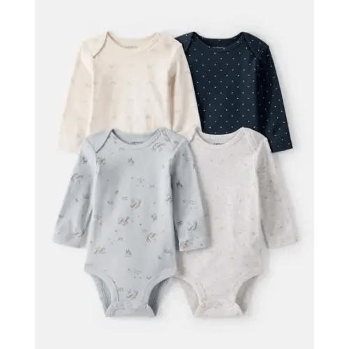 Baby Girl 4-Pack Unicorn, Heart, Star Print Long-Sleeve Multipack Bodysuits - Multi