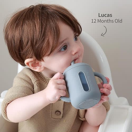 SAMiGO Silicone Baby Straw Sippy Cup for 6-12 Months, Toddlers 1-3, 6 oz