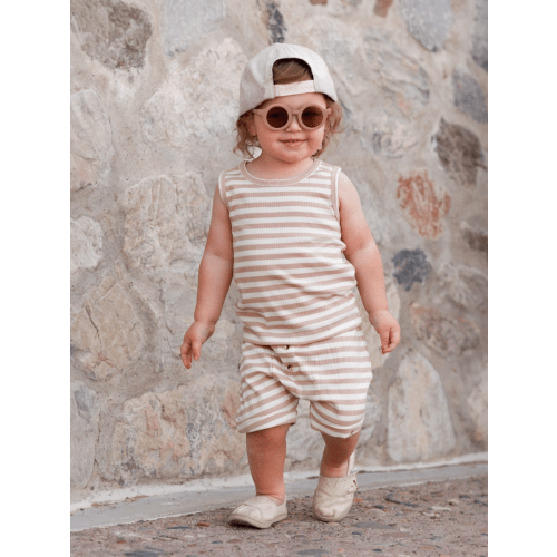 Tan Stripe / Organic Ribbed Tank & Short Set