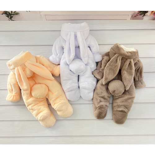 Baby Faux Fur Bunny Romper: Cozy Fleece-Lined Winter Outfit.