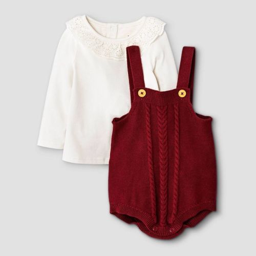 Baby Girls' Ruffle Cable Top & Bottom Set - Cat & Jack™ Maroon