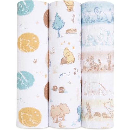 aden + anais Boutique Muslin Swaddle Blanket for Baby Girls and Boys, Newborn Receiving Blanket for Swaddling, 100% Muslin Cotton Swaddle Wrap, 3 Pack, Winnie in The Woods, Disney Baby