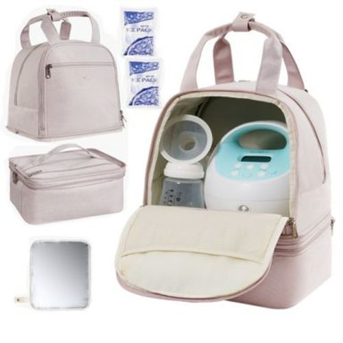 Breast Pump Backpack with Ice Pack, Portable Breast Feeding Bag for S1/S2 & Breastmilk Storage, Light Pink