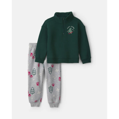 Baby Boy 2-Piece Christmas Ski Fleece Top & Pant Set - Green/Grey | Carter's