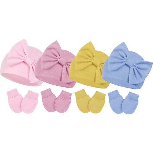 Century Star Newborn Girls Hats Baby Hat and Mitten Set Big Bow Knit Infant Headbands Winter Baby Hat for Girls