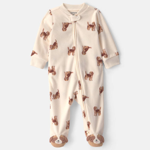 Baby Boy Dog Fleece 2-Way Zip Sleeper Pyjamas - Cream | Carter’s Oshkosh Canada