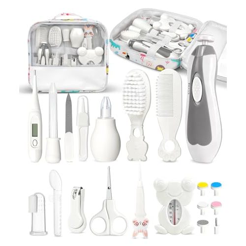 Baby Healthcare and Grooming Kit, Electric Safety Nail Trimmer Baby Nursery Kit, Newborn Care Kits with Hair Brush Comb for Newborn Infant Toddlers Baby Boys Girls Kids, Baby Shower Gifts (White)