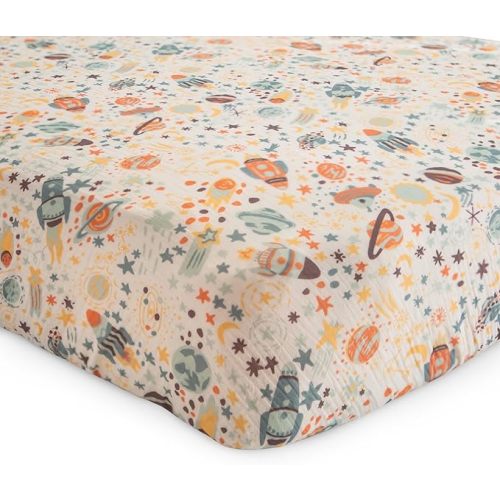 mushie Extra Soft Muslin Fitted Crib Sheet | 192 Thread Count | 28"x 52" (Space)