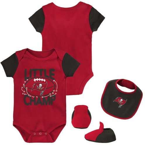 Newborn & Infant Tampa Bay Buccaneers Red/Black Little Champ Three-Piece Bodysuit, Bib & Booties Set