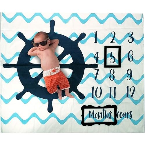 Baby Monthly Milestone Photo Blanket | Month Baby Blanket for Pictures- Nautical