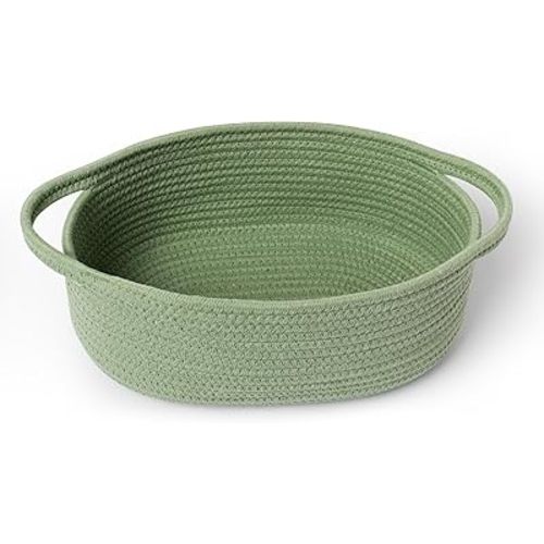 Green Woven Basket, 13" x 9" x 5" Baskets for Gifts Empty, Cute Cotton Rope Cat Dog Toy Bin Box, Small Woven Bin for Organizing, Green Room Decor, Nursery Baby Cloth Diaper Storage Organizer