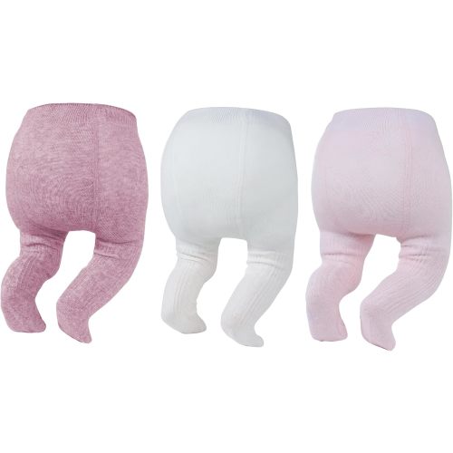 Zando 3Pack Newborn Baby Girls Tights Infant Cable Knit Winter Cotton Warm Footed Tights Leggings Stockings Pantyhose 0-4T