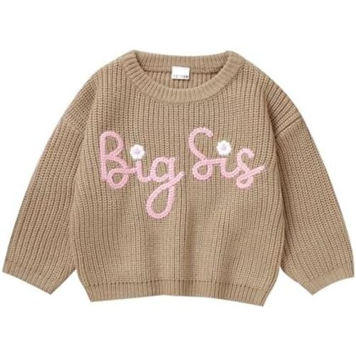 Toddler Girl Big Sister Embroidered Knit Sweater Long Sleeve Pullover Sweatshirt Fall Winter Clothes