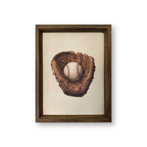 Petal Lane 11"x14" Vintage Baseball Mitt and Ball Dimensional Rustic Frame Wall Art