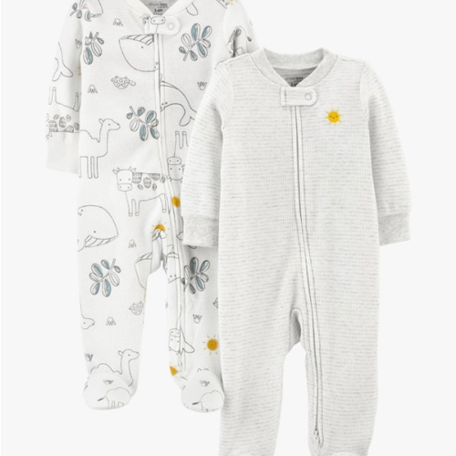 Simple Joys by Carter's Unisex Baby 2-way Zip Thermal Footed Sleep and Play, Pack of 2