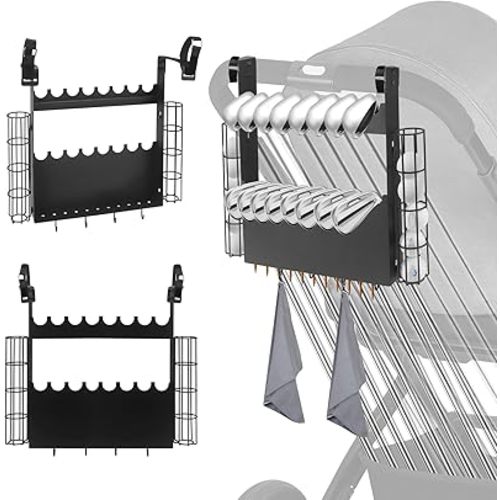 Golf Stroller Attachment - Universal Steel Golf Club Holder for Strollers,16-Club & 12-Ball Capacity with Adjustable Straps,Fits Single & Double Strollers,Ideal Golf Gift for Parents