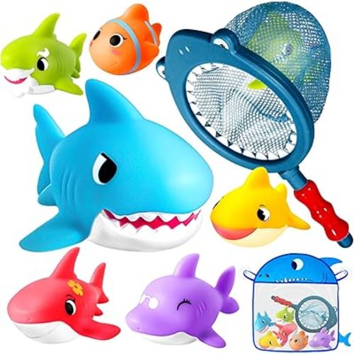 No Hole Bath Toys for Kids - Shark Bath Toys Set with Bath Net & Storage - Floating Toys for Water Pool Shower