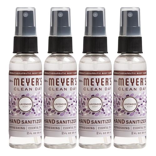 MRS. MEYER'S CLEAN DAY Antibacterial Hand Sanitizer Spray, Travel Size, Removes 99.9% of Bacteria, Lavender, 2 oz - Pack of 4 | Cleans and Freshen Hands, Antibacterial, Removes 99.9% of Bacteria, Travel Size for Easy Use On-the-Go
