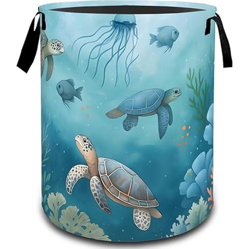 Cesta de lavandería de animales marinos y animales marinos, canasta organizadora de juguetes plegable sucia para niños y adultos, de tela Oxford, impermeable, para baño, decoración costera