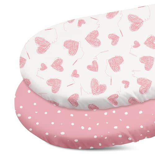 Gllquen Baby Bassinet Sheets 2-Pack for Baby Girl Boy Pink Love | Soft Bassinet Mattress Sheet 32x16, Compatible with Halo Bassinest Swivel Sleeper, Baby Delight, Universal fitted,Baby Gift