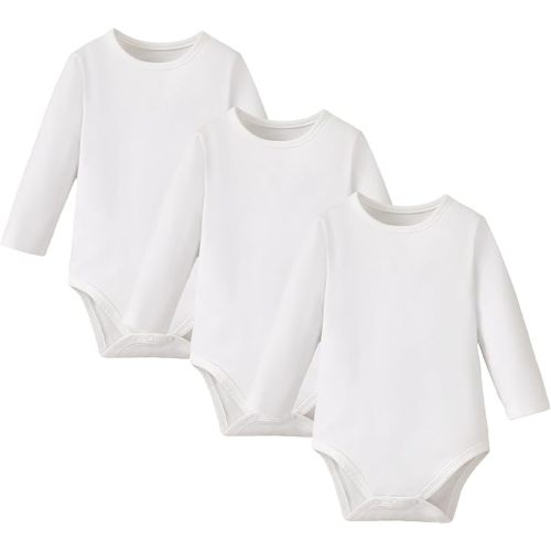 Long Sleeve Onsies 3 Pack Knitted Solid Baby Crew Neck Bodysuit 0-3