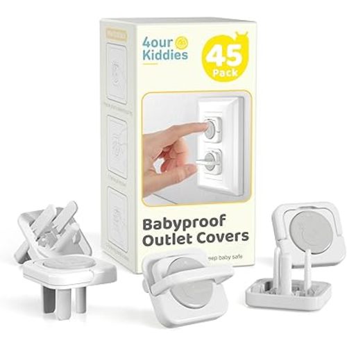 Baby Proofing Outlet Covers(45 Pack), Baby Proof Plug Covers with Hidden Pull Handle for Child Safety, Electric Socket Covers, Plug Protectors to Prevent Power Shock(Grey)