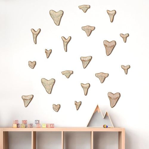20 Pcs Wooden Shark Teeth Nursery Wall Decor Shark Tooth Wall Art Baby Room Nursery Decor Megalodon Beach House Decoration for Boys Kids Room Bathroom Bedroom Lover Gift