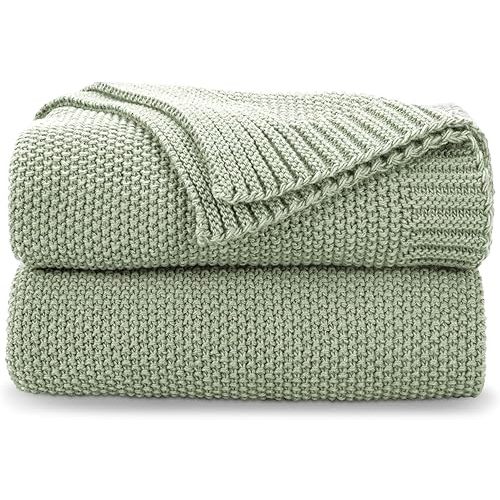 CozeCube Sage Green Throw Blanket for Couch, Soft Cozy Cable Knit Throw for Bed Sofa Living Room, Lightweight Warm Decorative Farmhouse Christmas Blanket, 50"x60", Sage Green