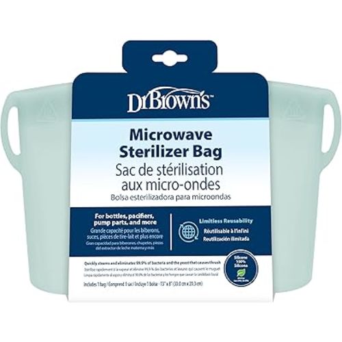 Dr. Brown's Microwave Steam Sterilizer Bag for Baby Bottles, Breast Pump Parts & Other Toddler Accessories, 100% Silicone, Reusable Sterilizing Bag