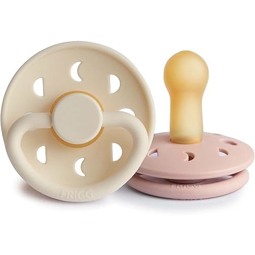 FRIGG Moon Natural Rubber Baby Pacifier | Made in Denmark | BPA-Free (Blush/Cream, 6-18 Months) 2-Pack