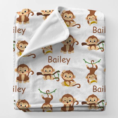 MONKEY Baby Gift Personal Custom Name Blanket, Newbornbaby Gift For Babyboy, Jungle Monkey Baby Showergift, Baby Blanket New Mom Boy Gift