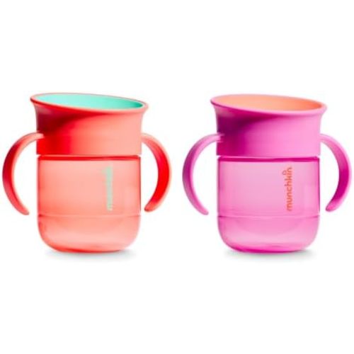 Munchkin Miracle 360 Sippy Cup for Toddlers, 7oz, 2 Pack, Coral/Purple