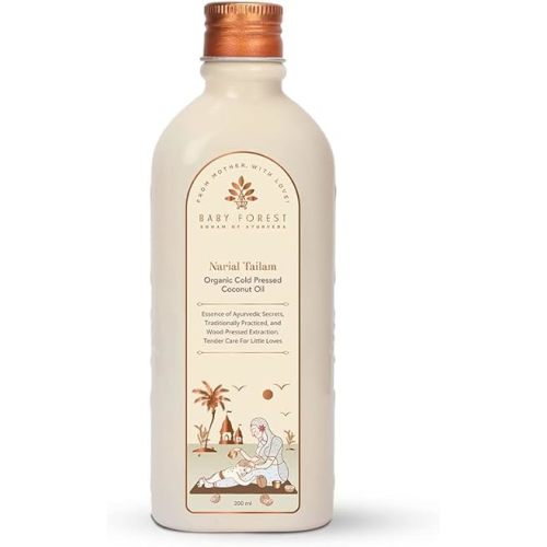 Baby&Forest Narial Tailam Organic Cold Pressed Coconut Oil| 100% Natural | Coconut Oil for Baby Skin & Hair Care| Derma Safe | Cruelty-Free | 200 ml