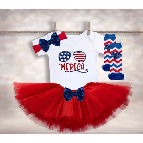 MERICA Girls Outfit - Tutu Baby Set - Veterans Day Outfit - Baby Girl 4th of July Shirt - Patriotic Baby Outfit - Red White Blue Shirt