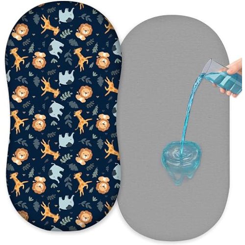 FIOBEE Baby Bassinet Sheets for Girls Boys 2 Pack Waterproof Bassinet Mattress Elastic Fitted Crib Sheets Universal Fit for Hourglass Oval and Rectangle Bassinet Sheet, Deep Blue & Light Blue