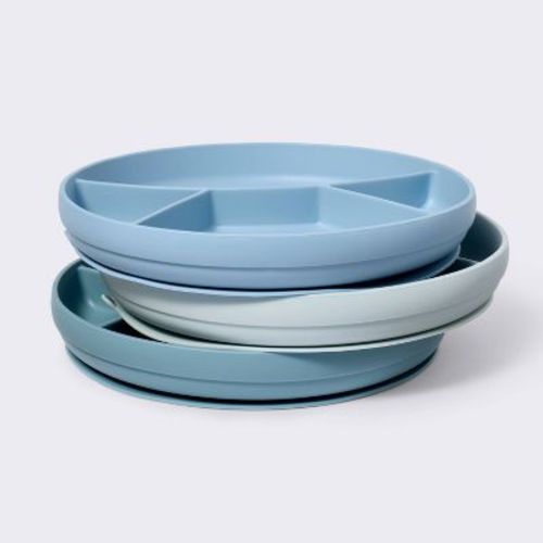 Silicone Suction Divided Plates - 3pk - Blue - Cloud Island™