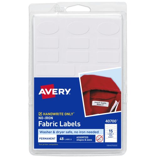 No-Iron Fabric Labels, Assorted, 45 Total 40700 | Avery